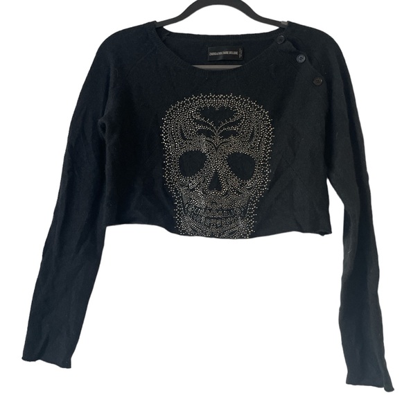 Zadig & Voltaire Sweaters - Zadig & Voltaire Crystal Skull Cashmere Crop Sweater